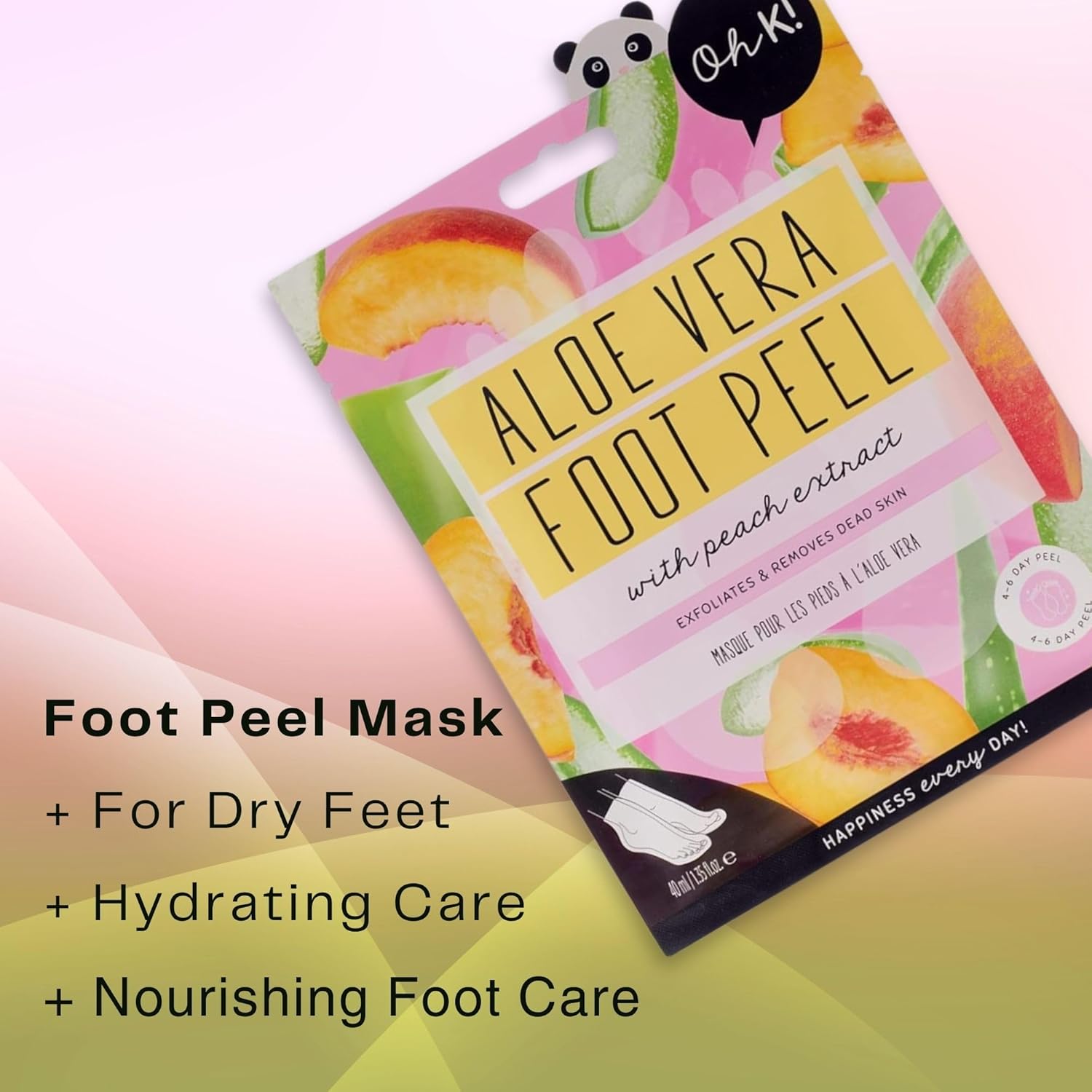 Oh K! Foot Peel Mask - Aloe Vera - Foot Peeling Mask for Dry Feet and Cracked Heels - Feet Exfoliant with Aloe Vera and Peach Extracts - 1 Pair