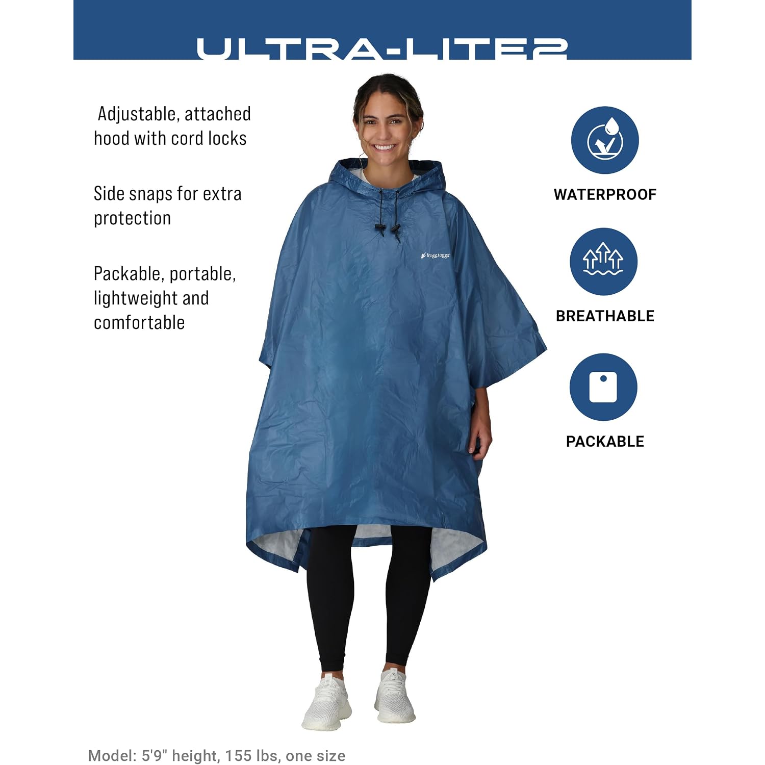 Frogg Toggs Ultra-Lite2 Waterproof, Breathable Rain Poncho, Adult And Youth Sizes