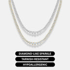 KISPER Graduated Tennis Necklace for Women – 14K Gold Plated 5A CZ Simulated Diamond Necklace – 3-Prong Setting, 3-5mm Stones, Adjustable 15-18"