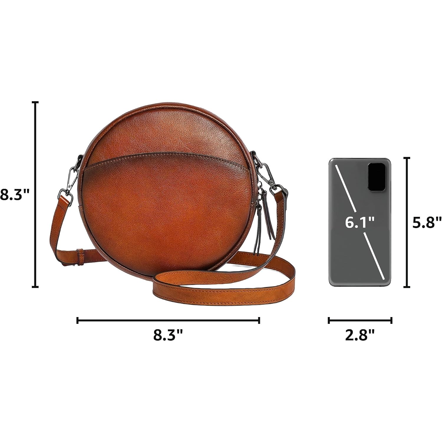 Leather Crossbody Bags,Circle Purse Shoulder Bag, Fashion Round Handbag For Travel,Valentine'S Gift For Women