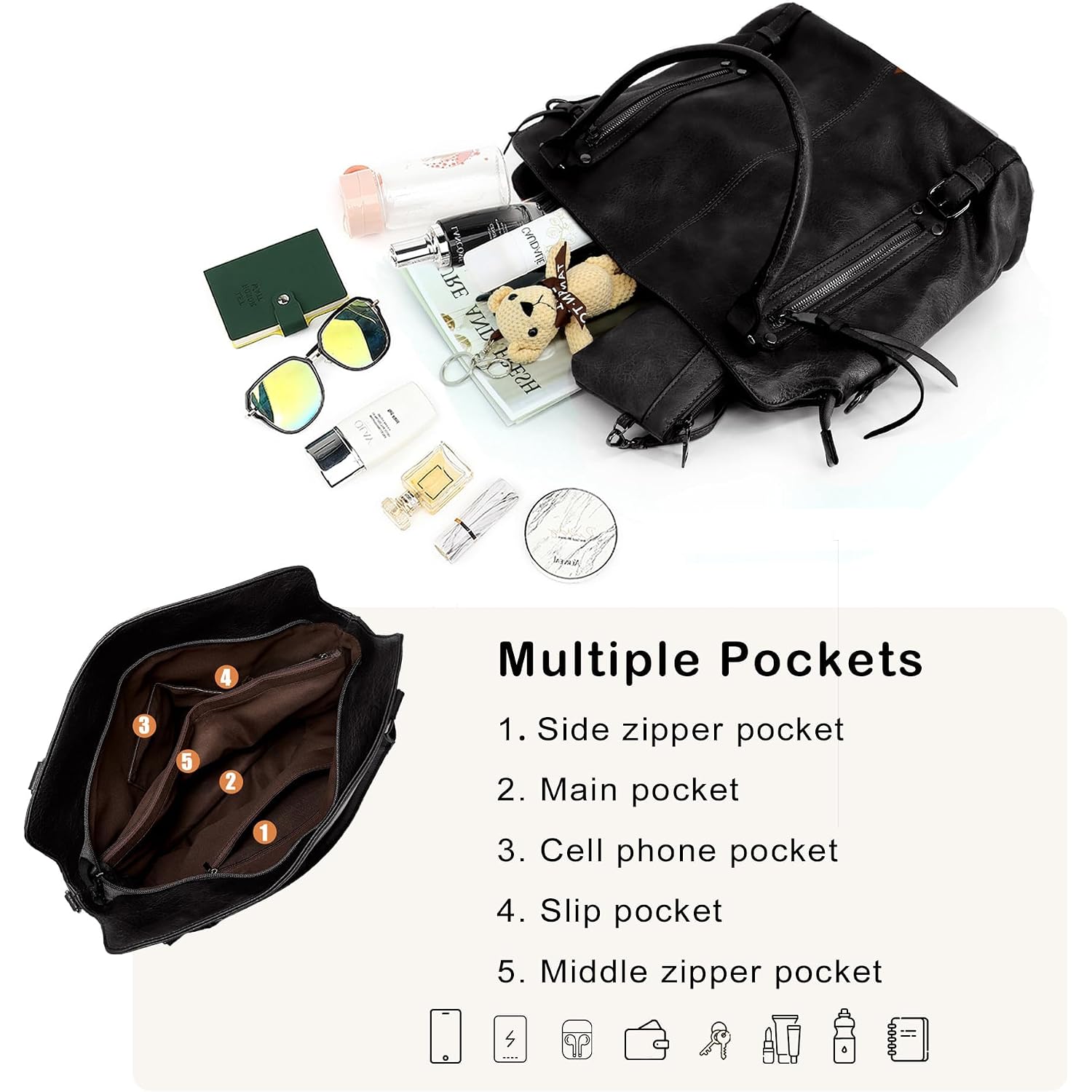 Tantomi Tote Handbags For Women Black Hobo Handbags Purse And Handbags Shoulder Crossbody Bags For Work Travel Everyday