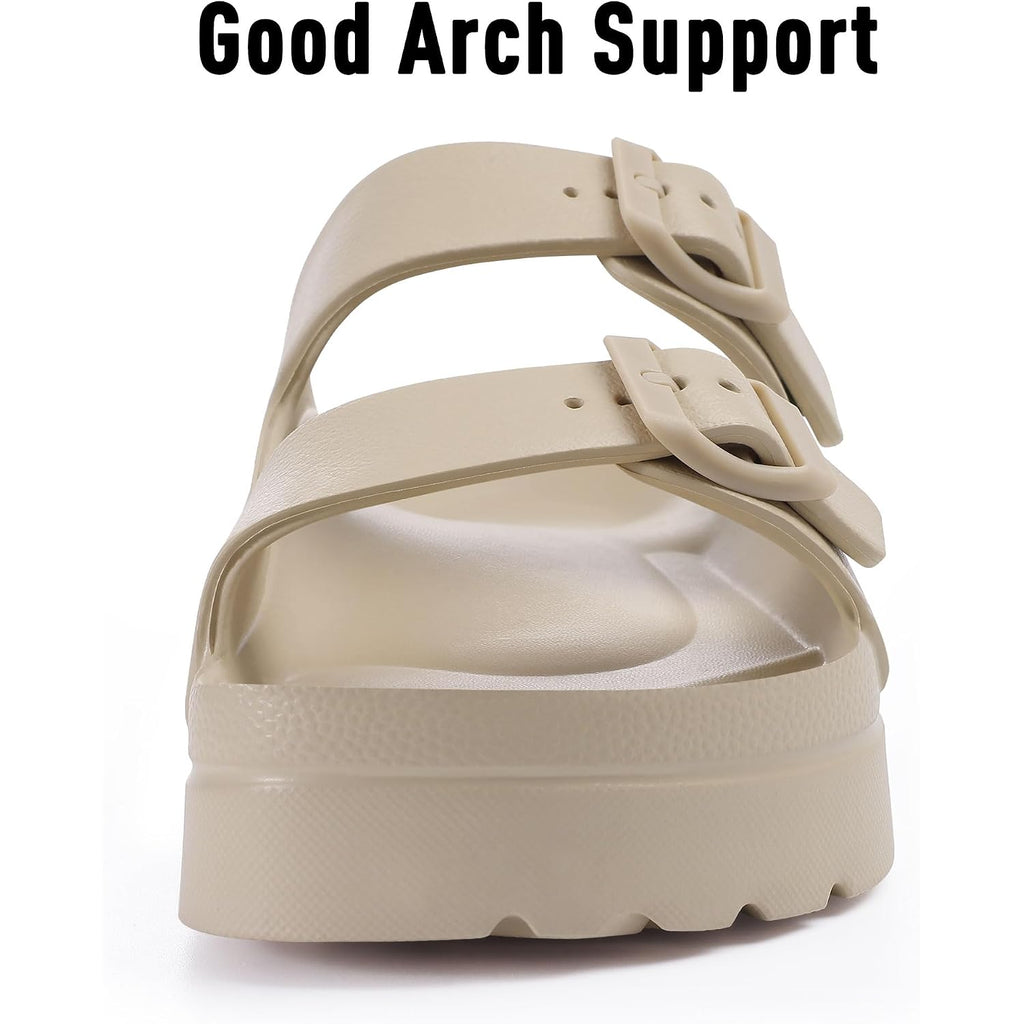 Goosecret Women'S Comfortable Arch Support Walking Platform Sandals | Lightweight Chunky Slip-On Foam Slides With Adjustable Buckle, Sandals For Beach And Daily Wear