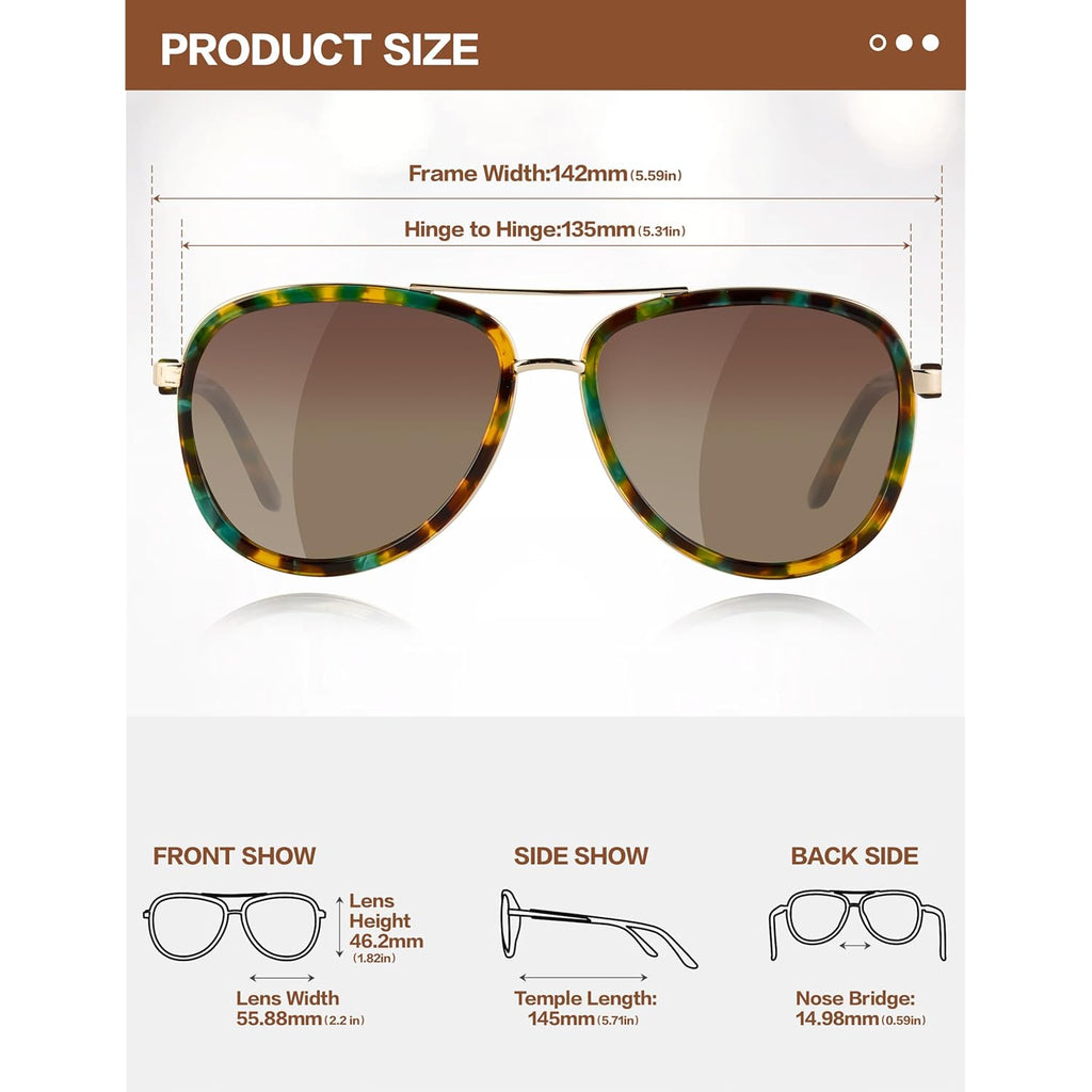 BIRCEN Polarized Sunglasses for Women UV - Protection Womens Retro Mirrored Shades with Acetate Frame BC2001