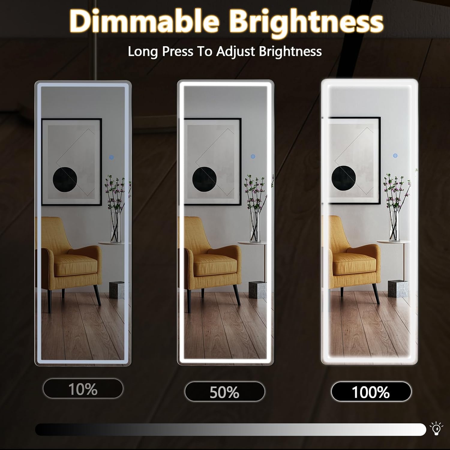 Sweetcrispy Full Length Mirror with LED Lights, 65"x21" Lighted Full Body Floor Mirror with Dimming & 3 Color Lighting, Stand for Bedroom, Dressing Room, White