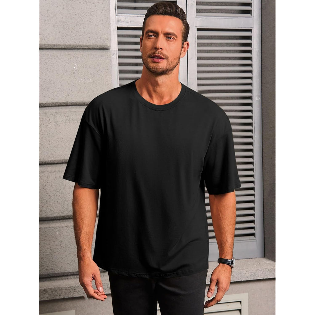 Runcati Mens Casual T-Shirts Short Sleeve Lightweight Oversized Summer Cotton Tee Beach Crew Neck Tops