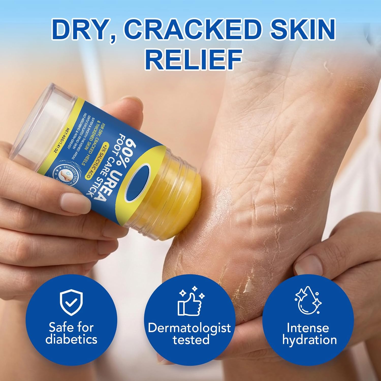 60% Urea Cream Stick with 2% Salicylic Acid, Maximum Strength Urea Foot Cream for Dry Cracked Heels, Callus Remover, Rapidly Softens the Hardest, Thickest Skin. Visible Smoothness in Days, Non-Greasy