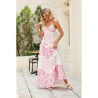 Abyovrt Women Floral Maxi Dress Spaghetti Straps V Neck Patchwork Flowy Boho Sundress Tiered Long Dresses
