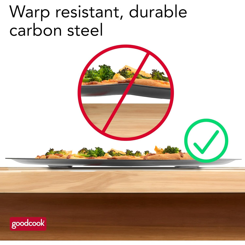 Goodcook Airperfect Insulated Nonstick Carbon Steel Pizza Pan With Cutting Guides, Perforated Nonstick Pizza Pan, 15.75-Inch, Gray