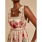Oyoangle Women'S Boho Dress Floral Tropical Vacation Dress Sleeveless Tie Shoulder Summer Flowy Mini Dress Sundress