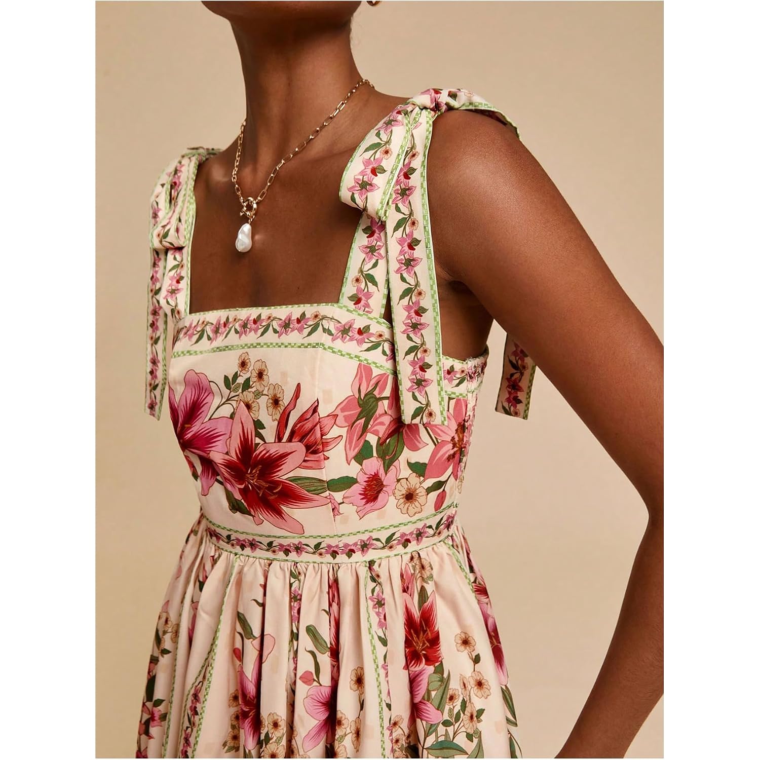 Oyoangle Women'S Boho Dress Floral Tropical Vacation Dress Sleeveless Tie Shoulder Summer Flowy Mini Dress Sundress