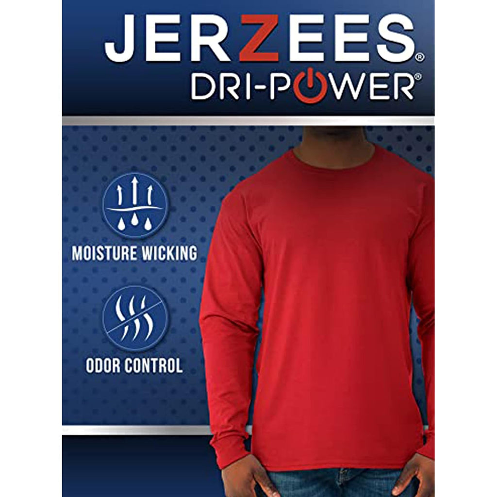 Jerzees Mens Dri-Power Cotton Blend Long Sleeve Tees, Moisture Wicking, Odor Protection, Upf 30+, Sizes S-3X