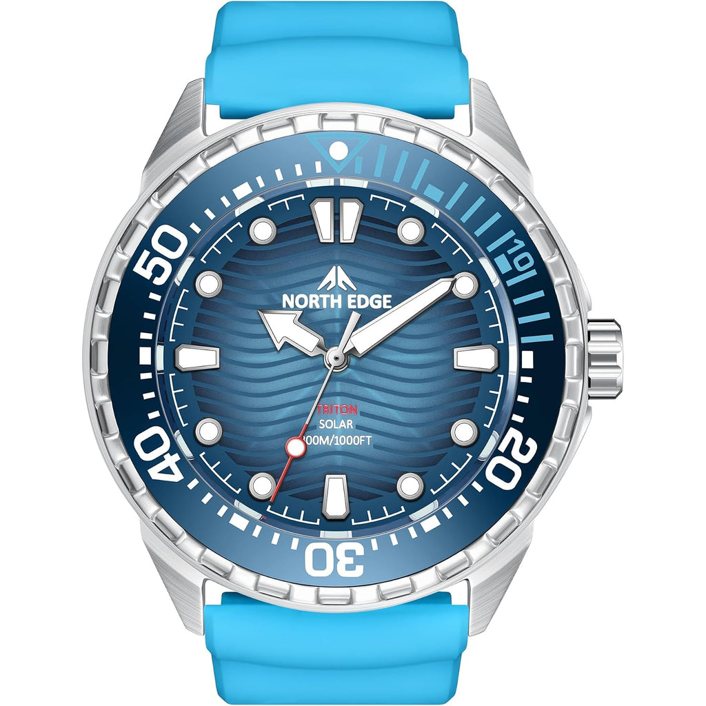 North Edge Solar Powered Dive Watch Men’S Watch, 1000Ft/300M Water Resistance, Luminous Dial, Silicone Strap 45.8Mm