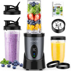 Koios Smoothie Blender For Kitchen, 900W Personal Blender For Smoothies Shakes 14Pcs With 3 Portable Cups 23Oz + 17Oz, Single Serve Smoothies Maker Mixer For Juices Frozen Drinks, Grey Blue