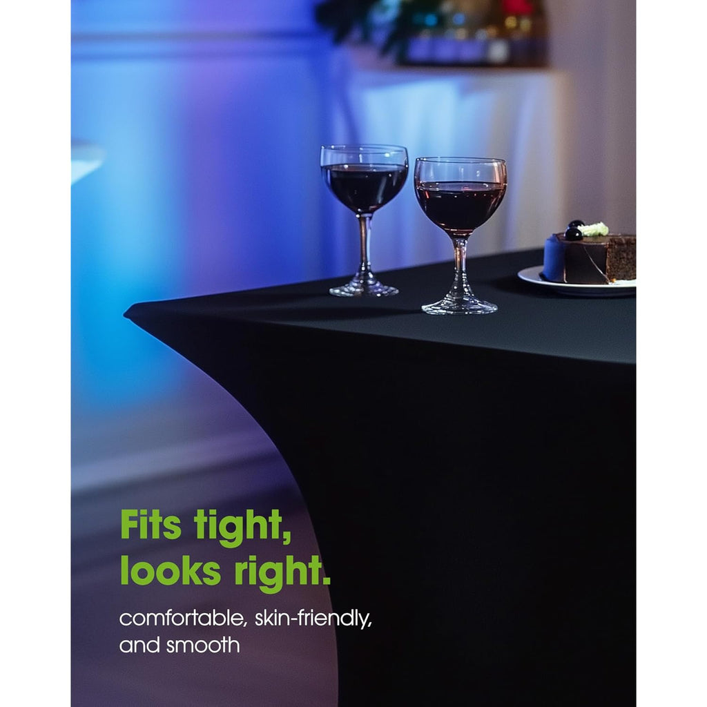 Pureegg Spandex Tablecloth 6ft - 2 Pack, Fitted and Tight Cloth for Rectangle Table, Wrinkle-Free and Stretch Table Cover for Party, Wedding, Banquet and Birthday, Black