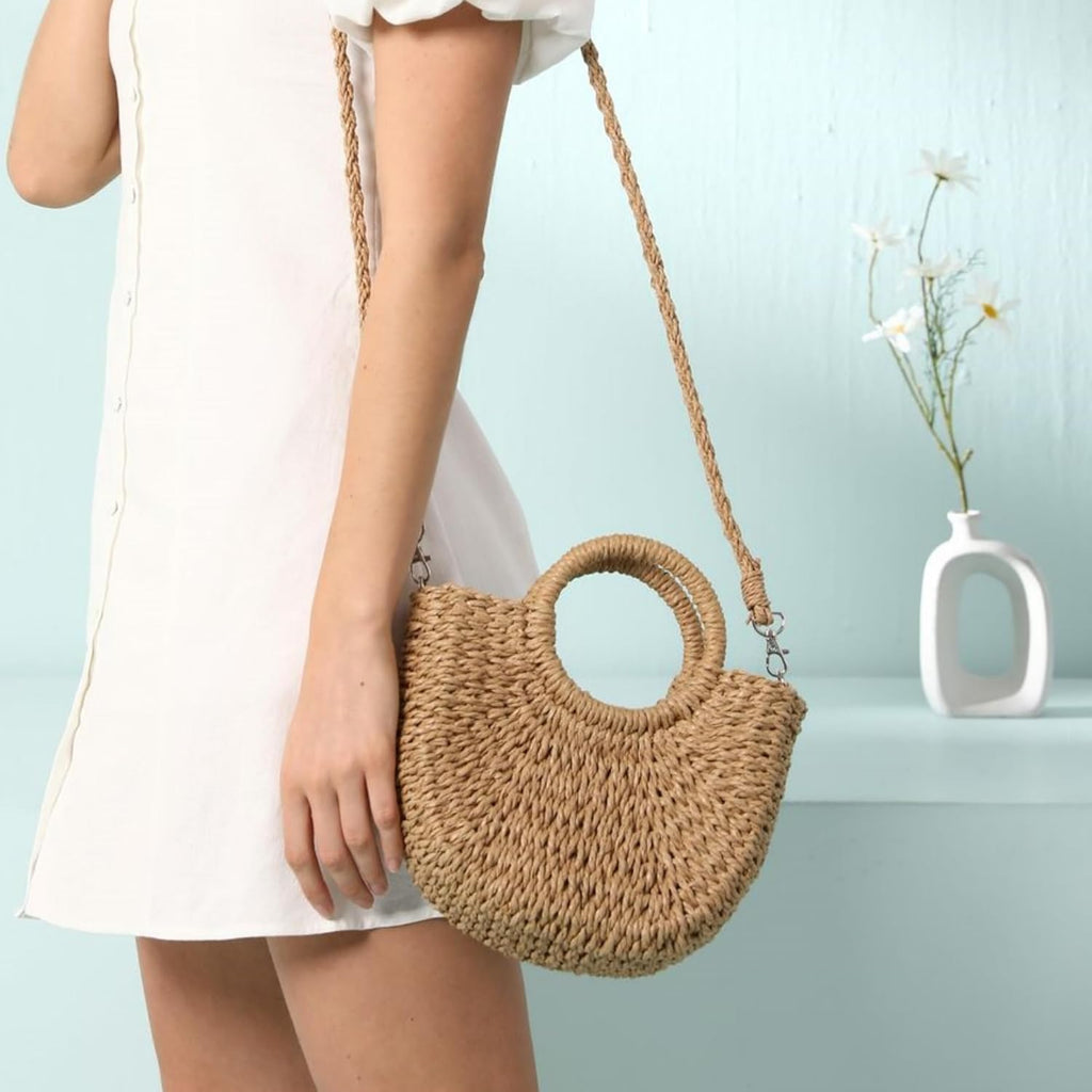 JOLLQUE Straw Beach Bag for Women, Crochet Crossbody Bags Small Boho Purse,Top Handle Cute Woven Handbag Wicker Clutch 2026