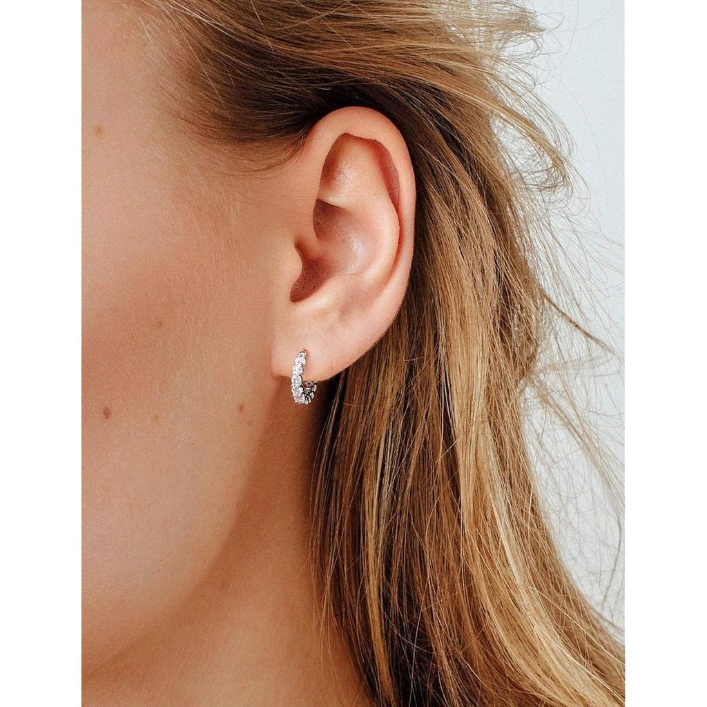 Sterling Silver Cubic Zirconia Hoop Earrings and 14k Gold Earrings, Hypoallergenic Diamond Huggies Earrings for Women