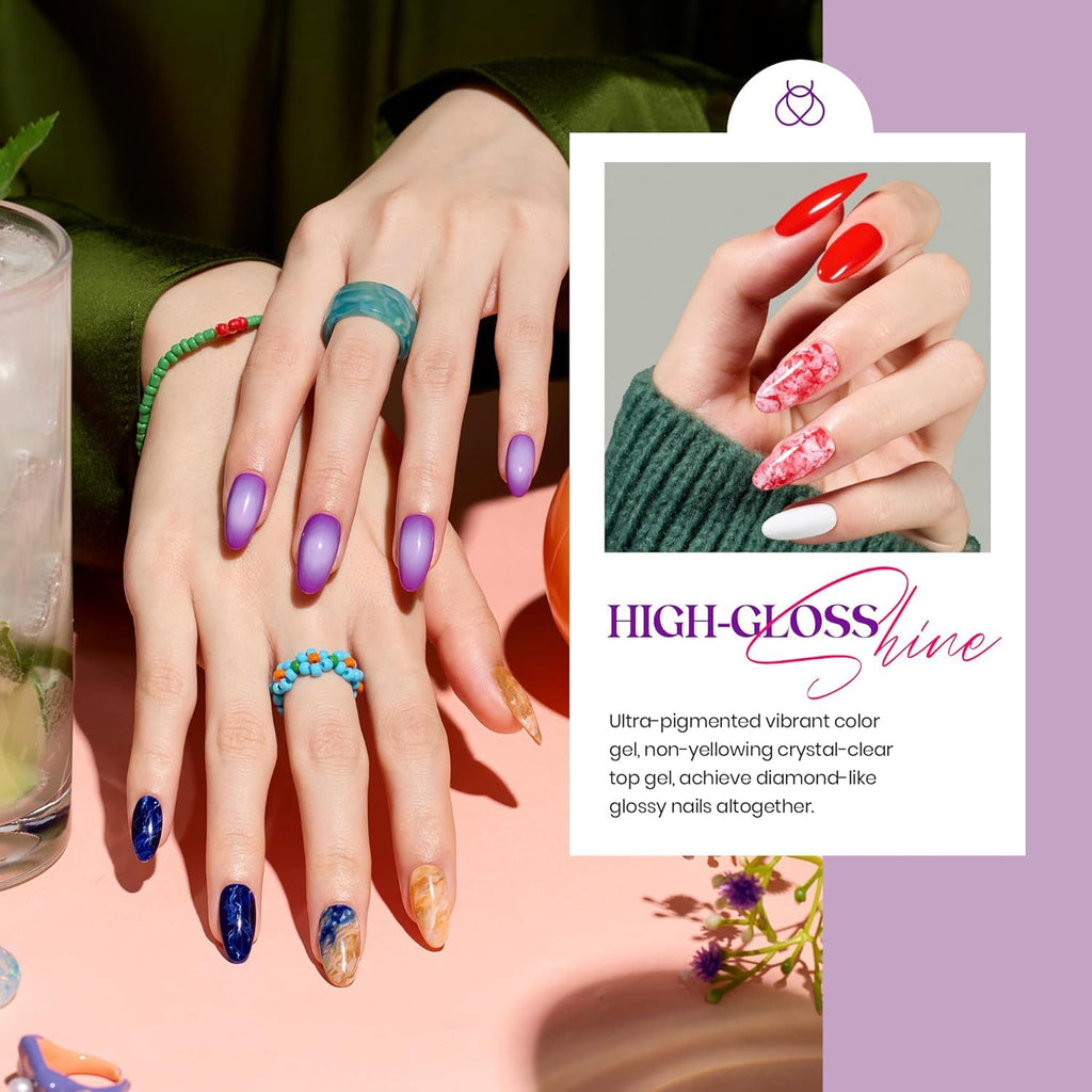 beetles Summer Gel Polish Set - Fingertip Palette, 32 Colors Polish Set with Base Top Coat Pink Red Blue Purple Brown Yellow Green Black White Uv LED Lamp Nails Gifts for Women