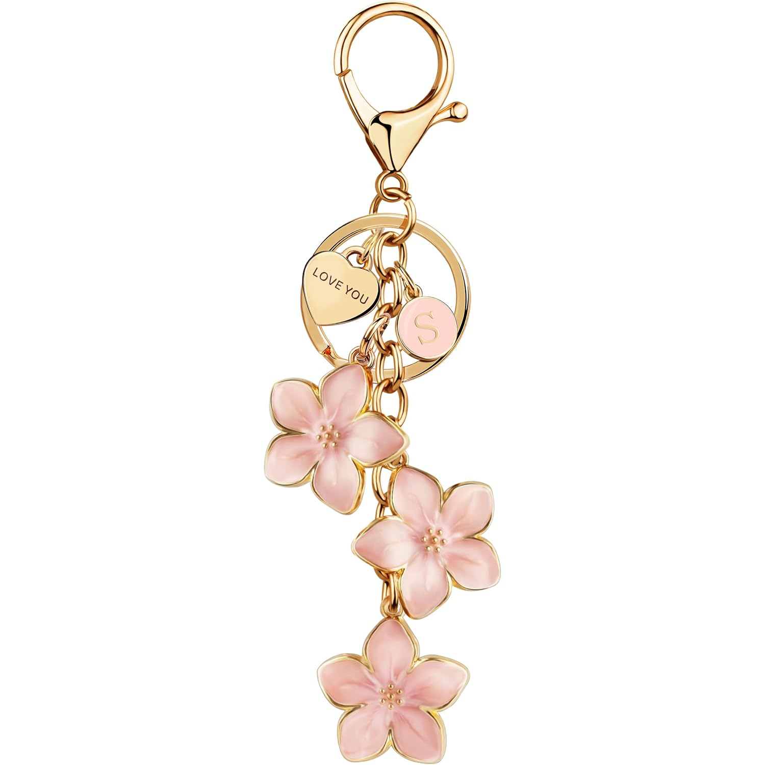 Initial Keychain Big Flower Cute Keychain Girl Purse Charms for Handbag Cute Letter Keyring for Backpack