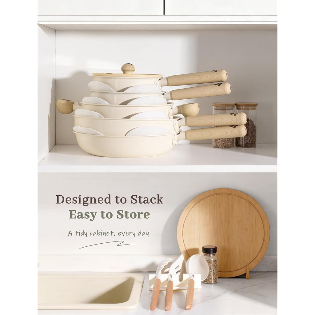 Astercook Pots And Pans Set Non Stick, Ceramic Cookware Set Non Toxic, 18 Pcs Dishwasher Safe Induction Cookware For Everyday Cooking & Housewarming Gifts