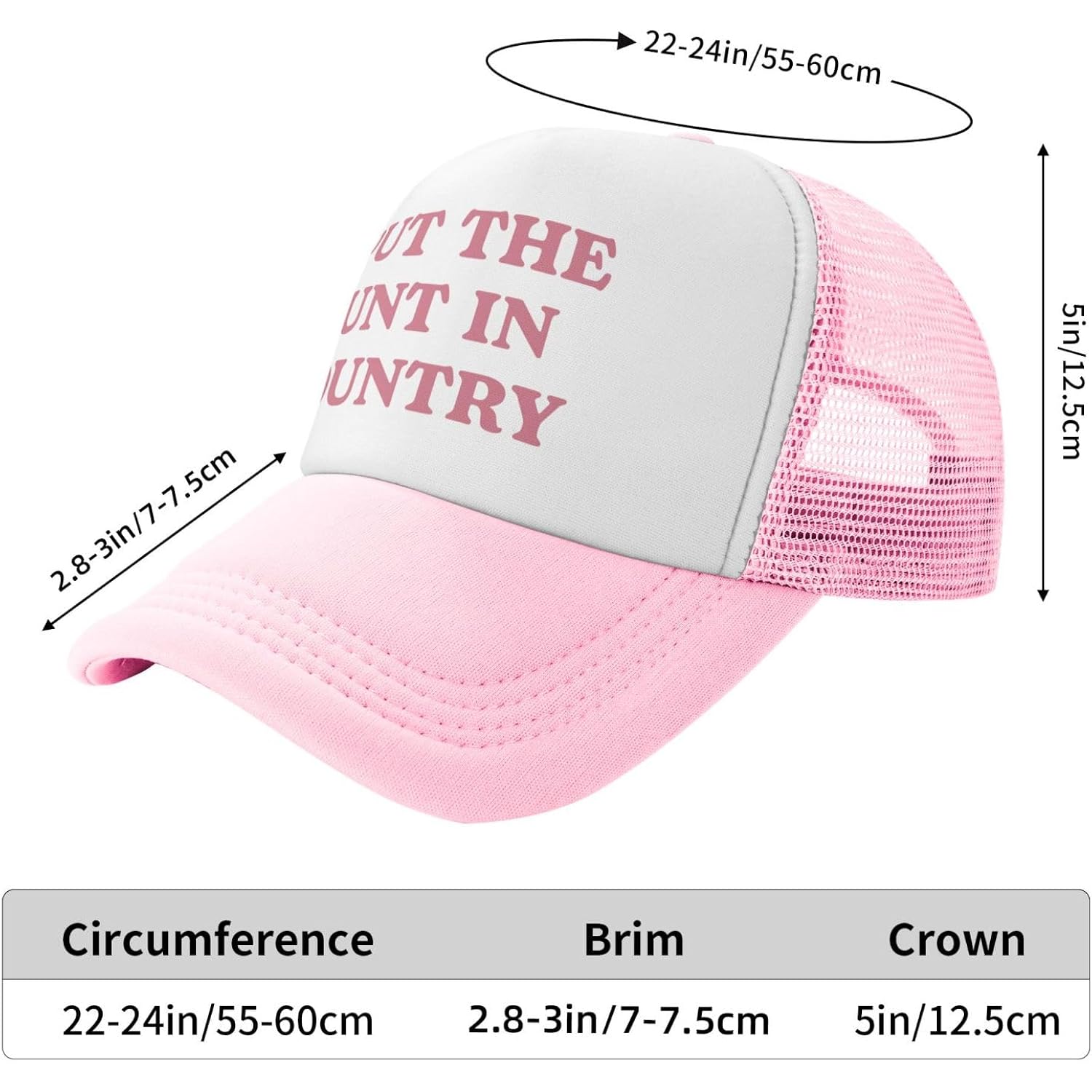 Funny Trucker Hats for Women Hot Pink Funny Gag Baseball Cap for Girls Women Men Hat I Put the Cunt in Country