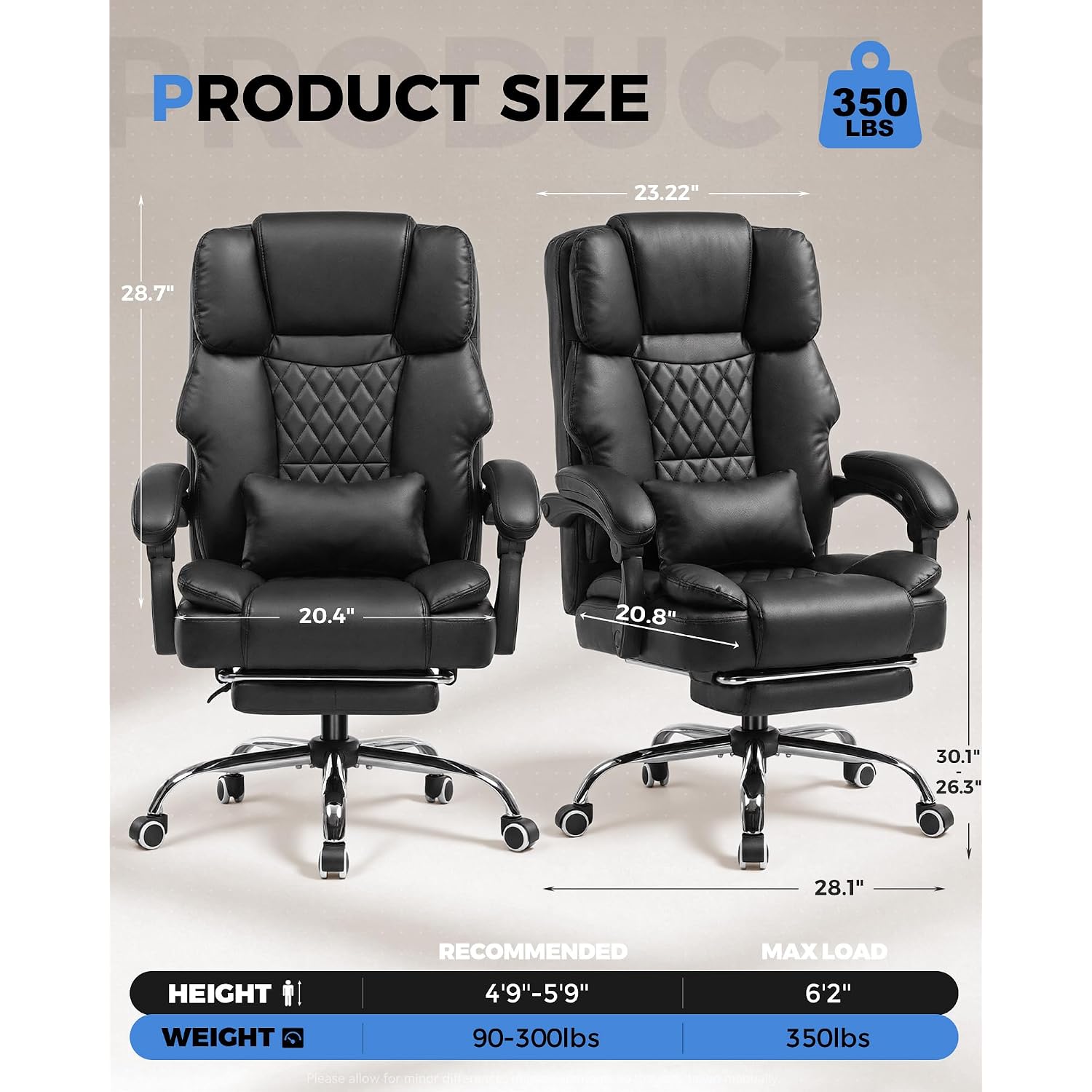 Gtplayer Executive Office Chair Big And Tall Leather Gaming Chair With Pocket Spring Cushion & Ergonomic Lumbar Support For Lower Back Pain Relief, Comfy Desk Chair With Footrest, Matte-Black