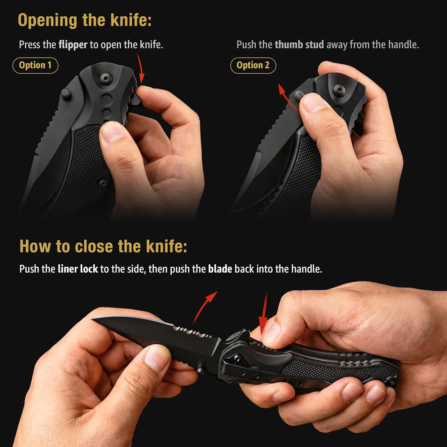 Safety Lock Pocket Knife - 3.4-inch Sharp Blade - Folding Tactical with Aluminum Handle - Ideal Tool for EDC Camping Hunting Survival Hiking - Food Processing Knives - Birthday Gifts for Men 6681