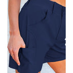 Shorts for Women Trendy Casual Summer High Waisted Chino Shorts Ribbed Elastic Waist Comfy Shorts with Pockets