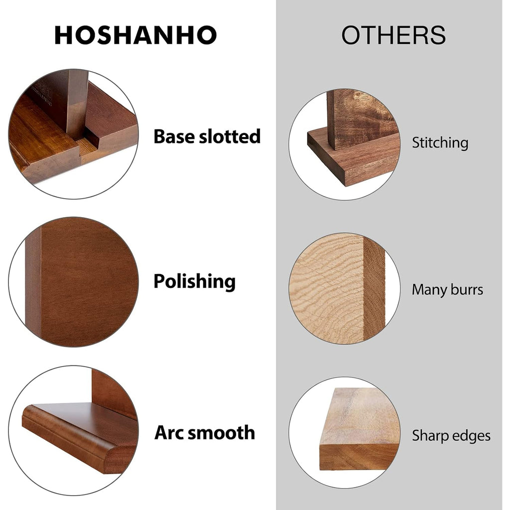 Hoshanho Magnetic Knife Block 14 X 10 Inches, Double Sided Magnetic Knife Holder Rack For Kitchen Counter, Acacia Wood Magnetic Knife Storage Stand With Knife Sharpener