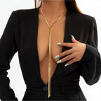 Chunky Long Y Necklace for Women, Waterproof Herringbone Drop Dangle Necklace, Adjustable Lightweight Trendy Fashion Slip Tie Necklace, Thin Layered Choker Chest Chain