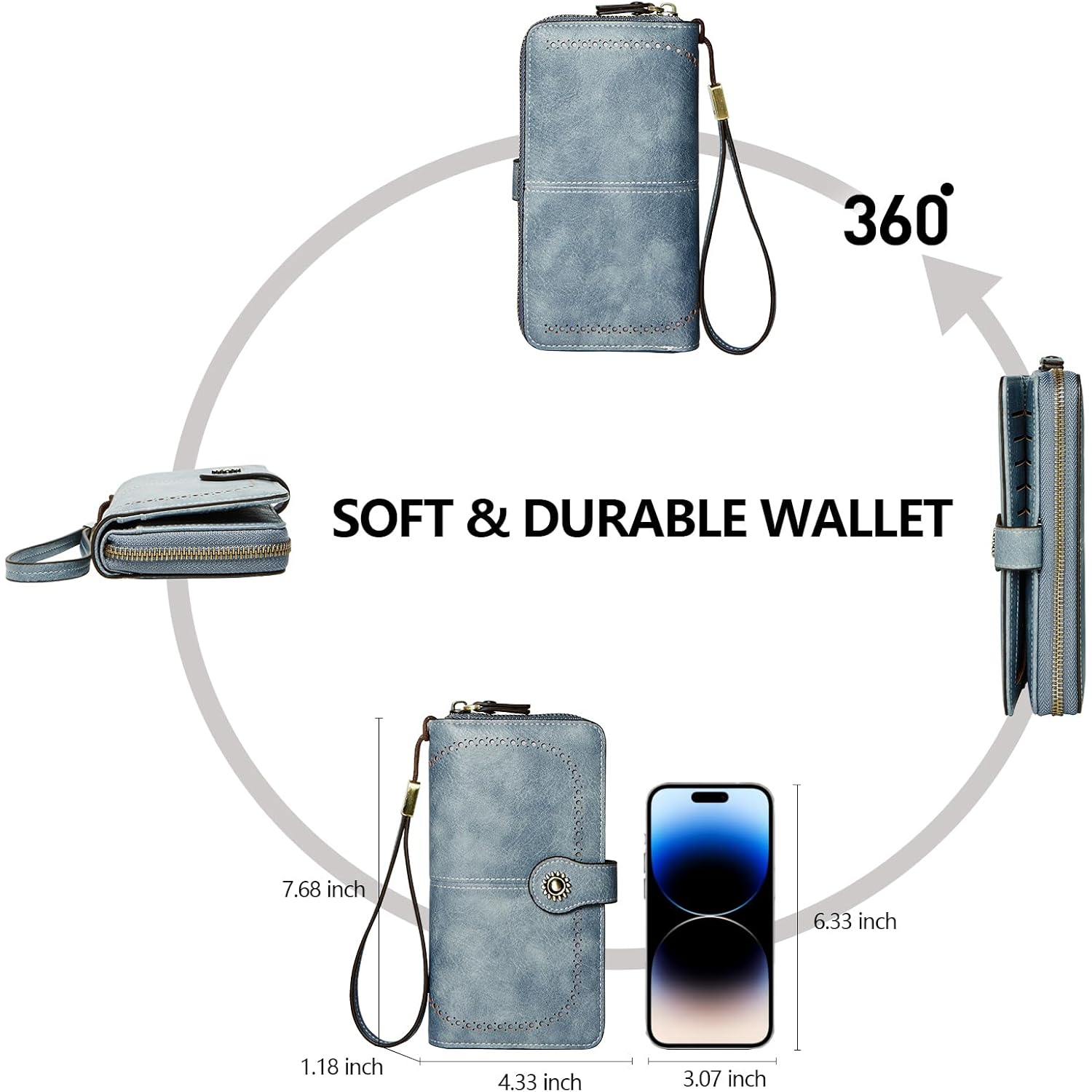 TFKGS Wallet for Women RFID Blocking Leather Large Capacity Card Holder Ladies Phone Clutch Travel Long Purse Wristlet | RFID Blocking, Leather, Large Capacity, Ladies, Travel