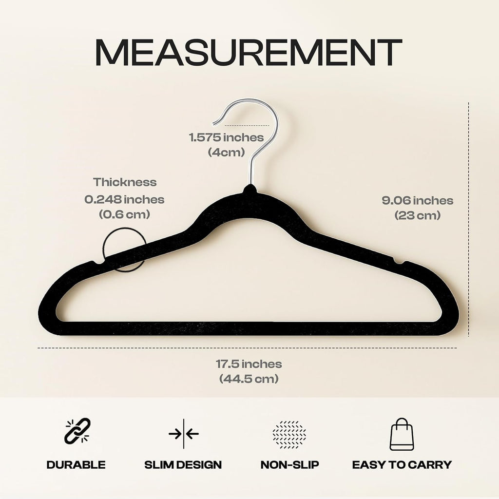 Utopia Home Velvet Hangers 50 Pack – Luxury Non-Slip Slim Hangers Black | Luxury Non-Slip Slim Pant & Coat Hangers, Strong Space-Saving Clothes Hangers With Pants Bar And 360° Swivel Hook