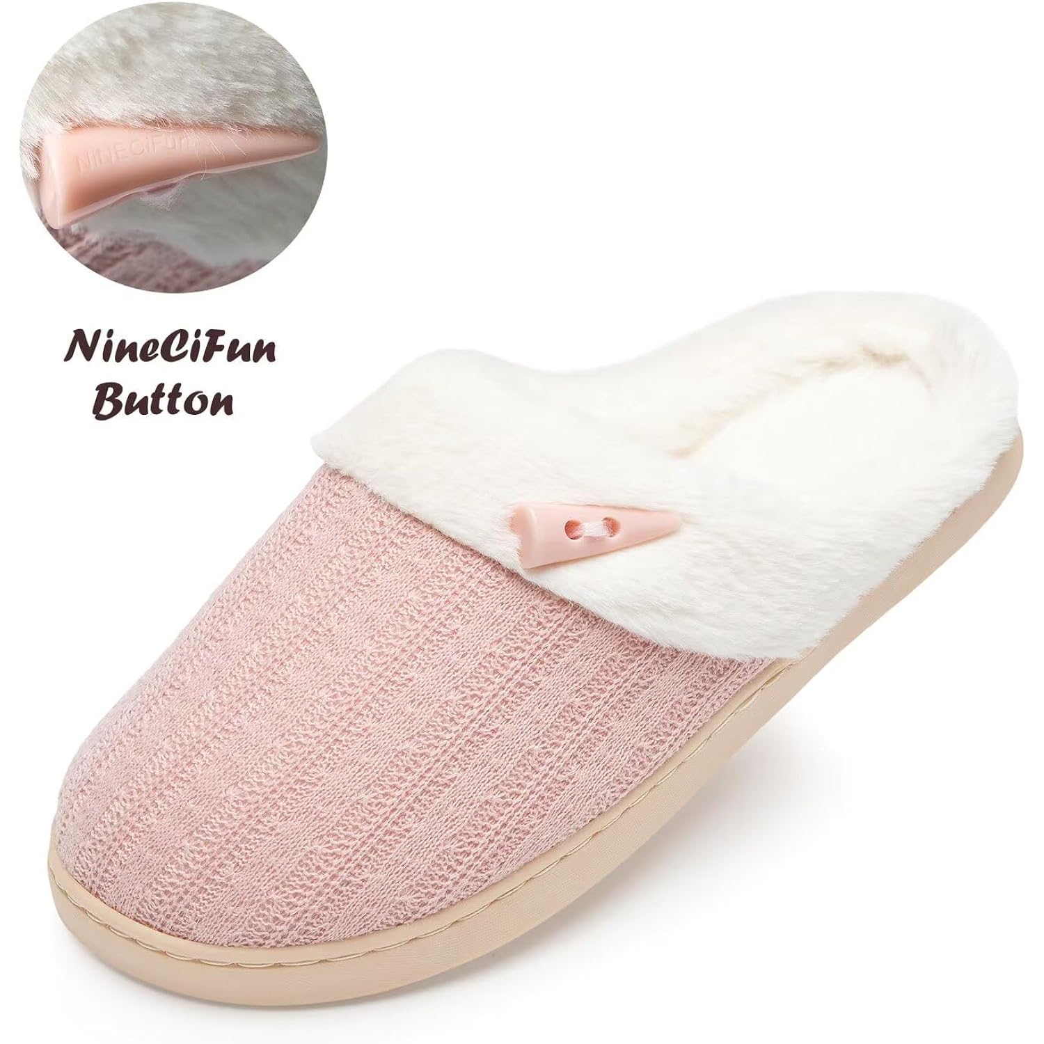 Women'S Slip On Fuzzy Slippers Memory Foam House Slippers Outdoor Indoor Warm Plush Bedroom Shoes Scuff With Faux Fur Lining