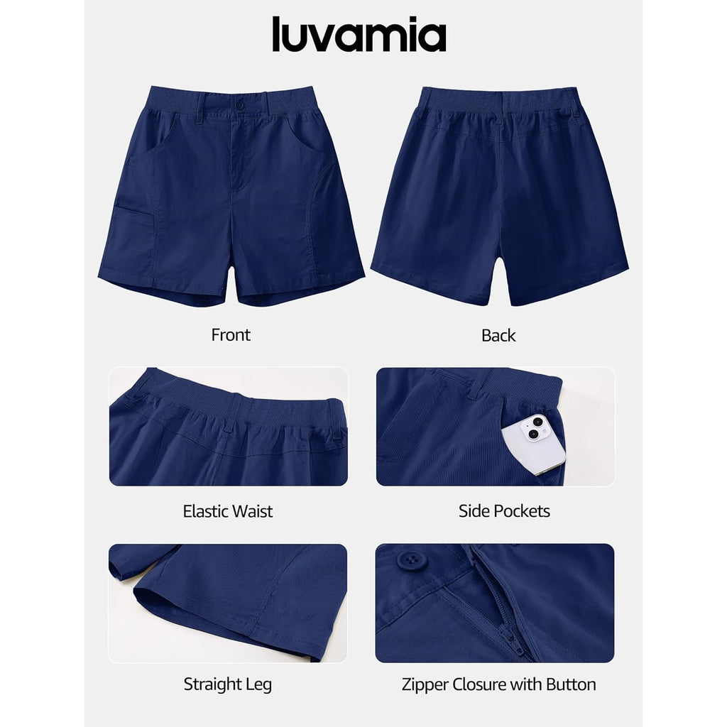 Shorts for Women Trendy Casual Summer High Waisted Chino Shorts Ribbed Elastic Waist Comfy Shorts with Pockets