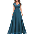 Miusol Women'S Elegant V-Neck Cap Sleeve Sequined Floral Lace Formal Party Maxi Dress