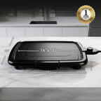 Ovente Electric Griddle With 16 X 10 Inch Flat Non-Stick Cooking Surface, Removable And Adjustable Temperature Control, Indoor Grill For Instant Breakfast, Pancakes, Eggs Or Burgers, Black Gd1610B