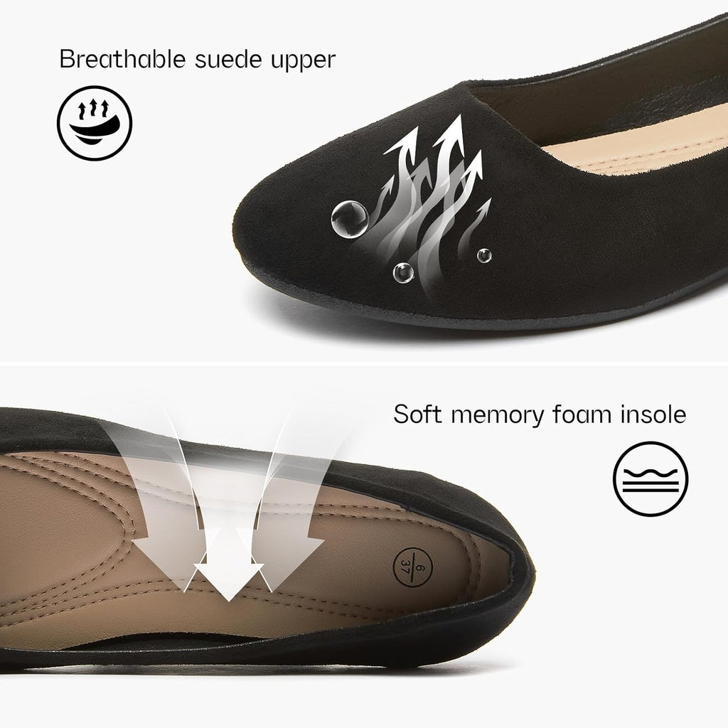 Shupua Flats For Women Round Toe Flat Shoes Dressy Black Ballet Flats Comfortable Womens Dress Shoes Ballerina Flats For Work