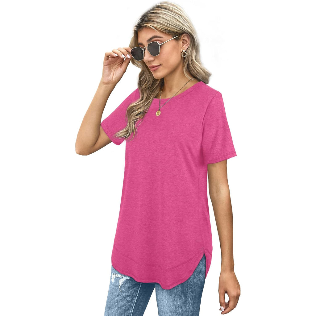 Dofaoo Womens Tops Short Sleeve Summer T-Shirts Curved Hem Casual Fashion Shirts Beach Vacation Clothes
