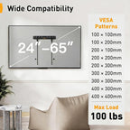 Perlegear No Drill TV Wall Mount for Most 24-65 Inch TVs up to 100 lbs, Studless TV Mount, Drywall TV Bracket with Max VESA 400x400mm, No Stud, Easy Install, Low Profile, PGMT7