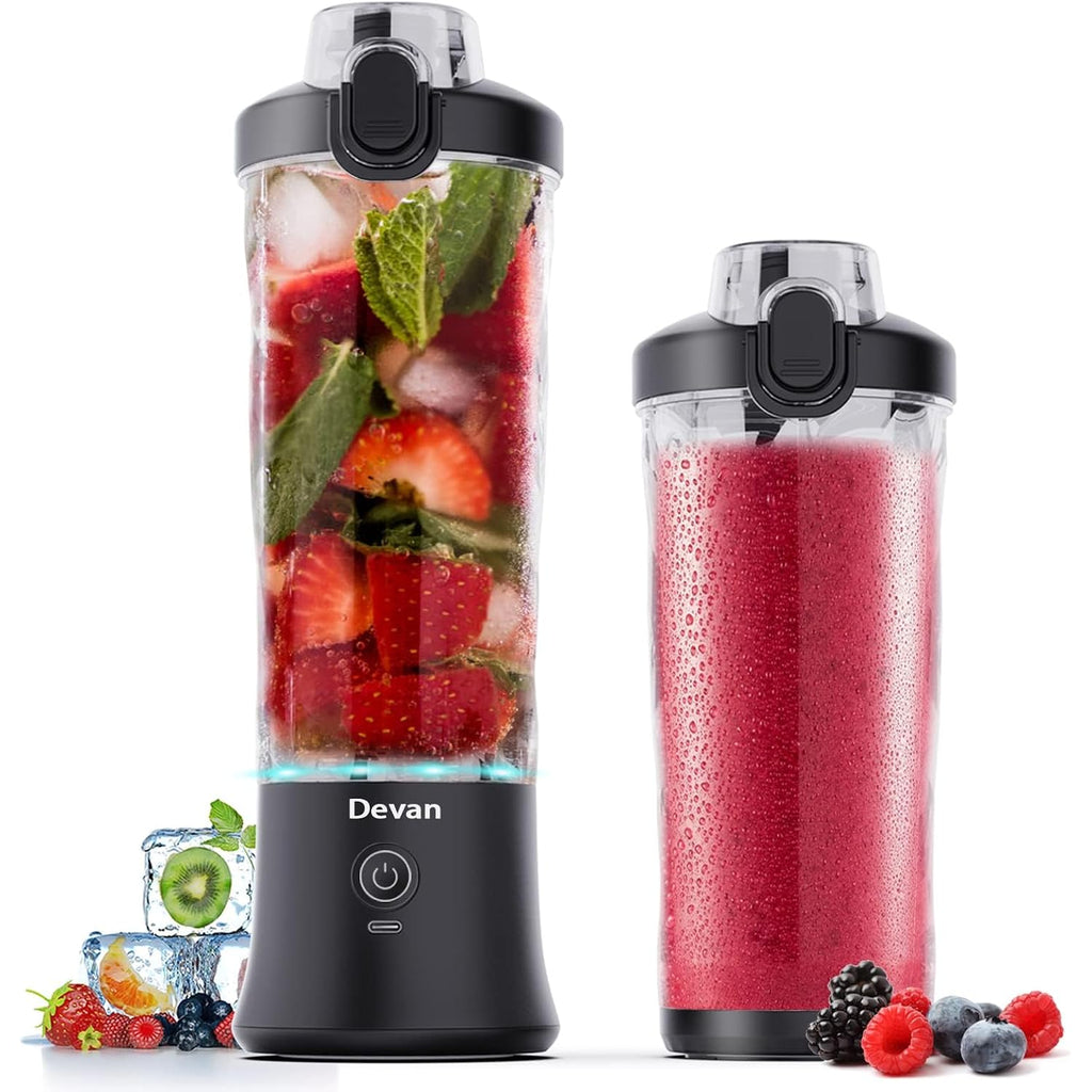 Portable Blender, Shakes And Smoothies Waterproof 20 Oz Bpa Free Blender Cup And A Travel Lid. (Black, 20 Oz)