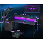 Aodk Gaming Desk W/Pc Showcase Stand, 59" Reversible, Rgb Led, Black | Elevated Stand Fits Lian Li O11, Hyte Y60. Triple Drawers Hide Cables, Controllers, Clutter.Your Build Deserves To Be Seen.