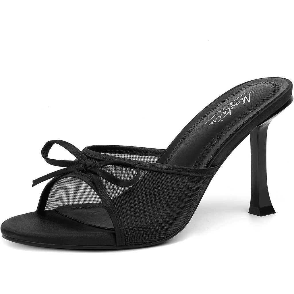 Mostrin Kitten Heels For Women Round Toe Heels With Bow Vintage Mules Sexy Slip On Stiletto Backless Sandals For Party Daily