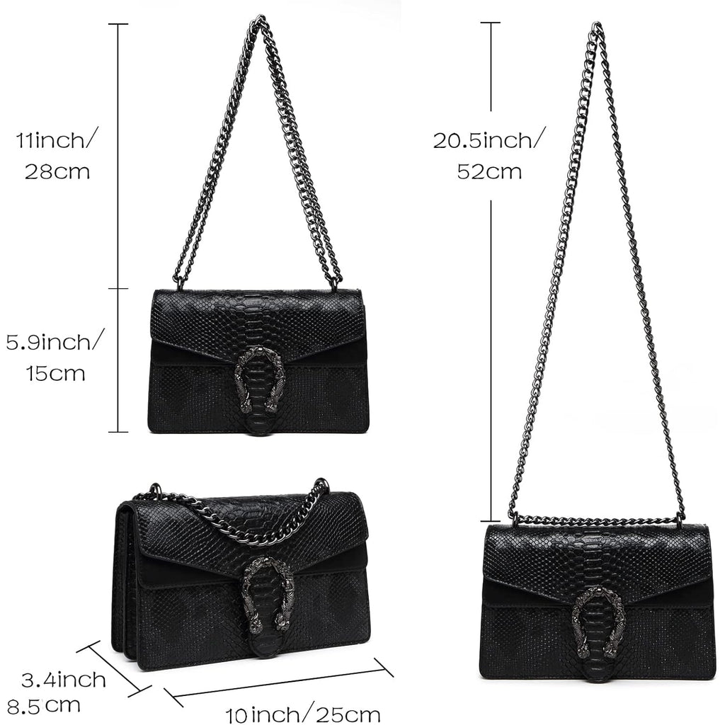 MYHOZEE Crossbody Bags for Women - Snake Printed Clutch Purses Leather Chain Shoulder Bags Evening Handbags