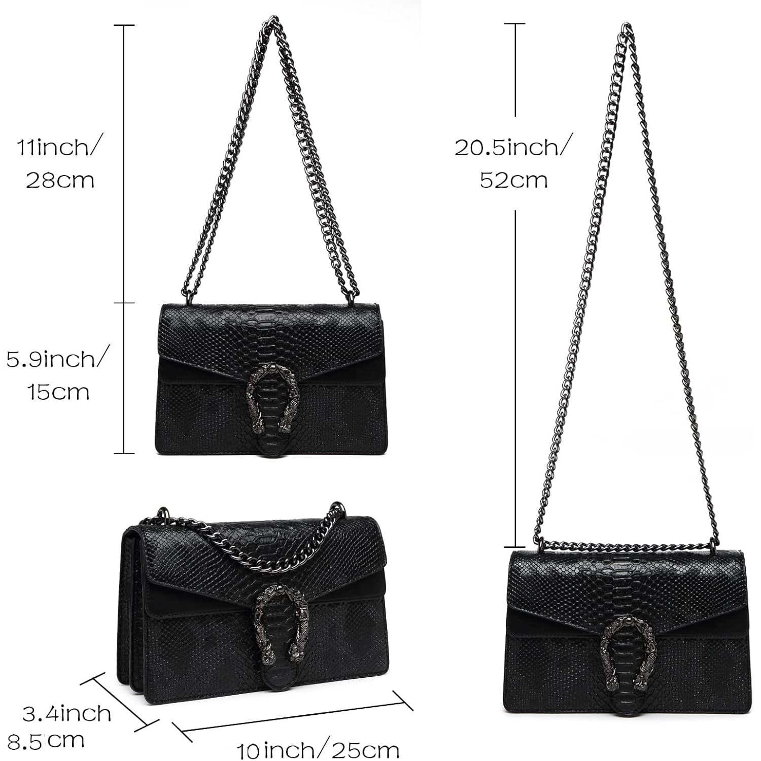 MYHOZEE Crossbody Bags for Women - Snake Printed Clutch Purses Leather Chain Shoulder Bags Evening Handbags