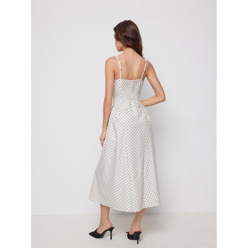 Cider Womens Polka Dots Summer Casual Dresses Square Neck Sleeveless Midi A Line Elegant Dress