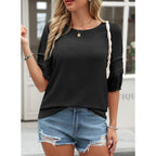 Dokotoo Blouses For Women Dressy Casual Crewneck 3/4 Length Sleeve Womens Tops Loose Business Work Shirts