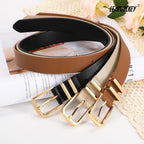LEACOOLKEY 3 Pack Women's Leather Belts for Jeans Dress Pants Fashion Ladies Leather Belts with Gold Buckle