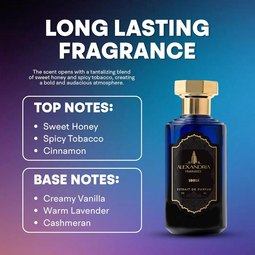 Alexandria Fragrances 1981X Perfume - Long Lasting Eau de Parfum Inspired by Warm Lavender - Premium Men’s Parfum with Honey, Vanilla & Tobacco Blend - Luxury Men’s Cologne for Every Occasion - 30ml