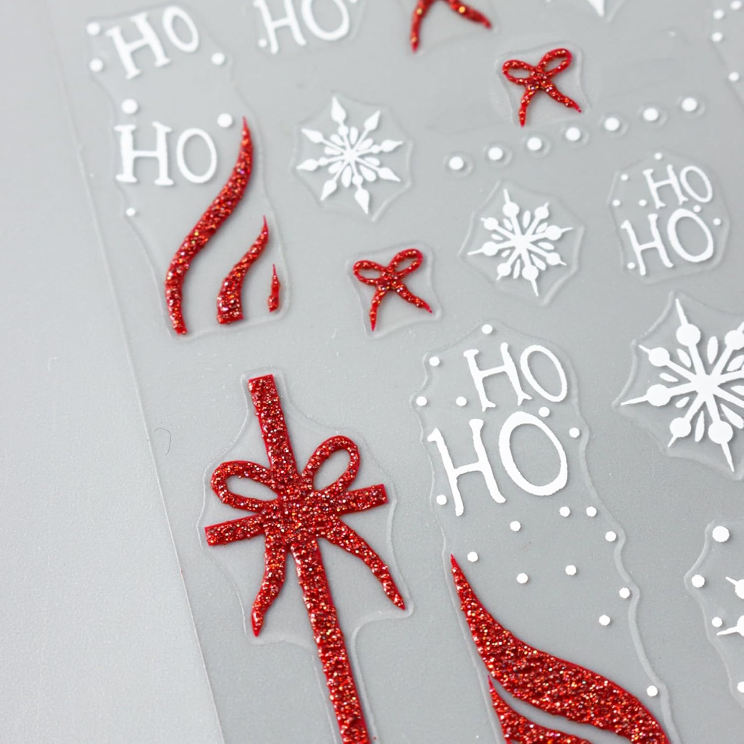 IDDFEVE Christmas Gift Bow Nail Art Stickers, Santa Hat Elk Snowflake Design, 3D Self-Adhesive Glitter French Nail Tip Winter Holiday Nail Decals for Women (5 Sheets)