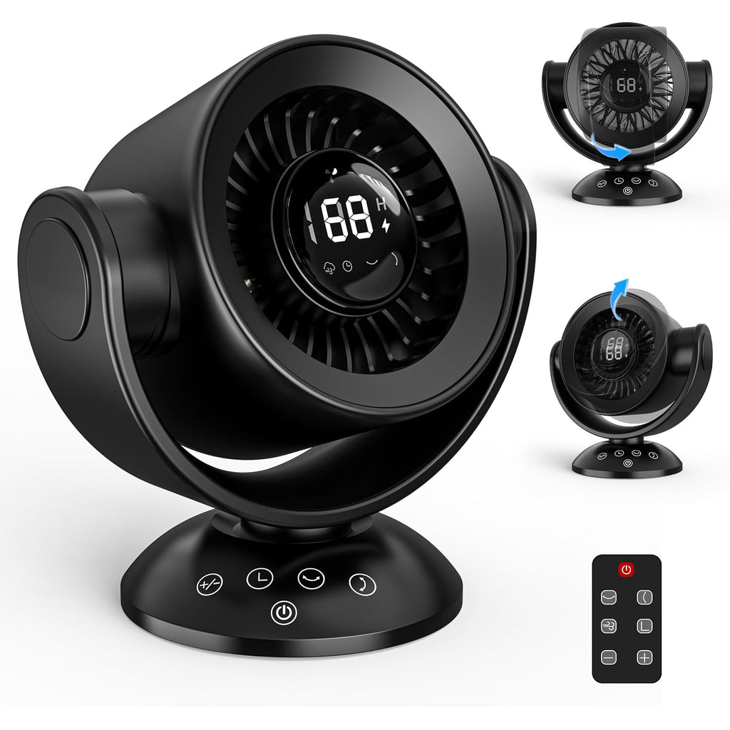 Fan For Bedroom,Desk Fans,Air Circulator Fan With Remote, 90°Vertical +120°Auto Oscillating,100 Speeds, 10H Timer, 25Db Quiet Fan,Digital Display Rechargeable Usb, For Home Office Travel（Black）