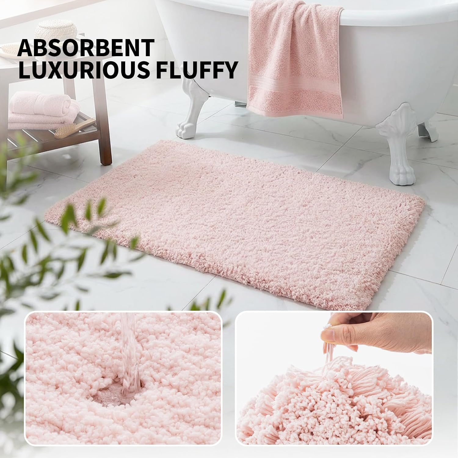 Ilango Pink Bathroom Rugs 24" × 17" Non Slip & Super Absorbent Extra Thick Soft, Washable Bath Mat For Floor, Non Shedding Microfiber Plush Holiday Bath Rug With Rubber For Shower Sink